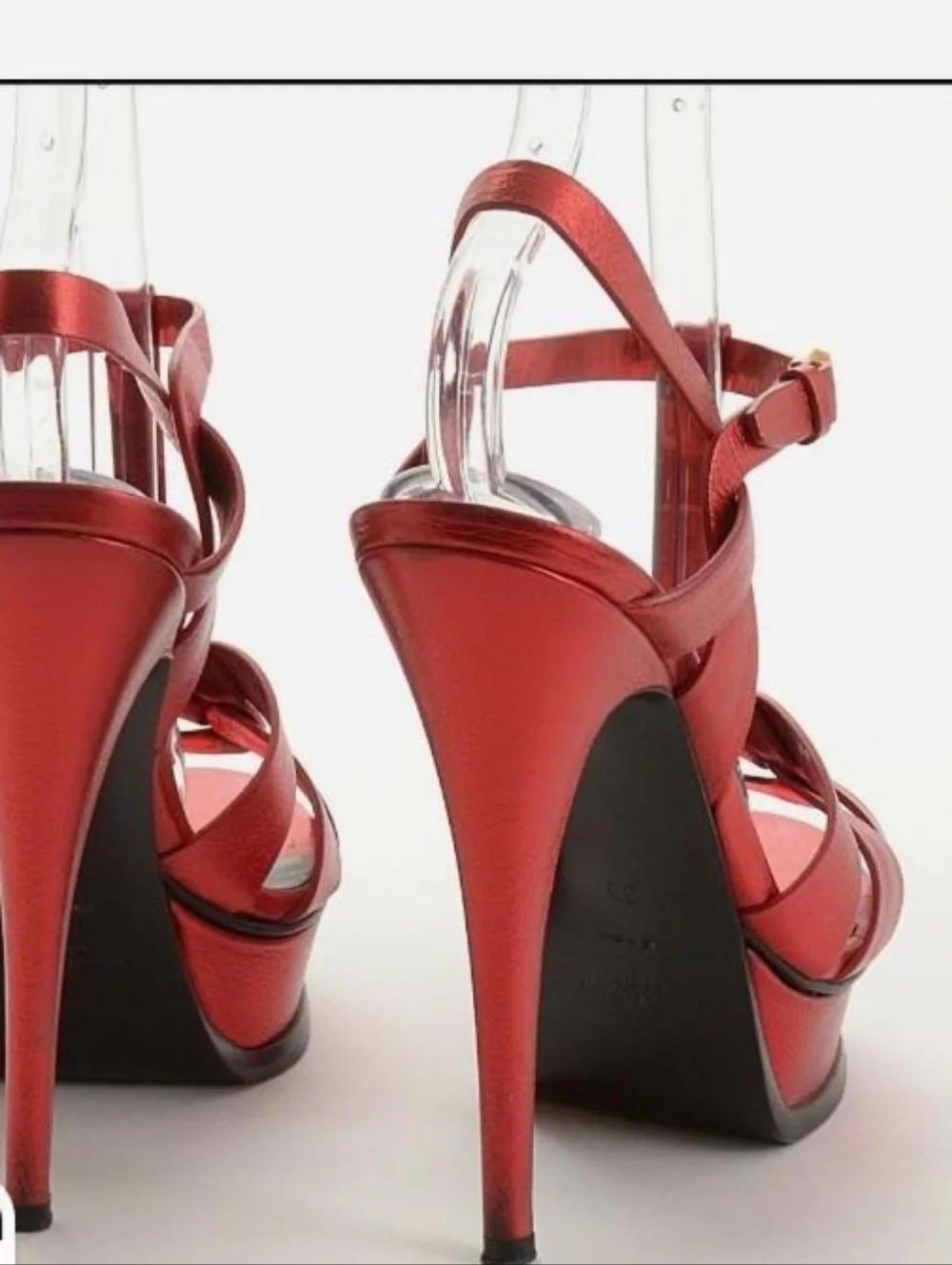 AuthenticSaint Laurent Iconic Tribute Stilettos In Metallic  Red Size 36.5 - Picture 3 of 10